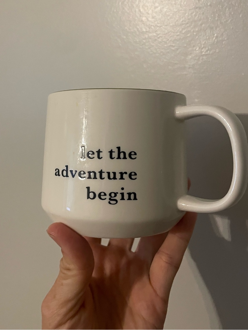 Threshold Cream Stoneware Mug with Handle: “Let the Adventure Begin”